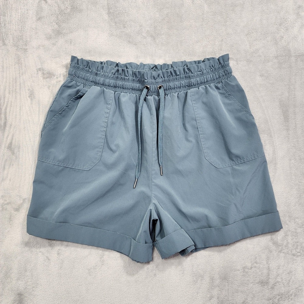 Danskin Shorts Womens XL Blue Paperbag Waist Cuffed Pull On Drawstring Casual